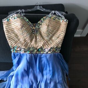Strapless Beaded Blue Gown